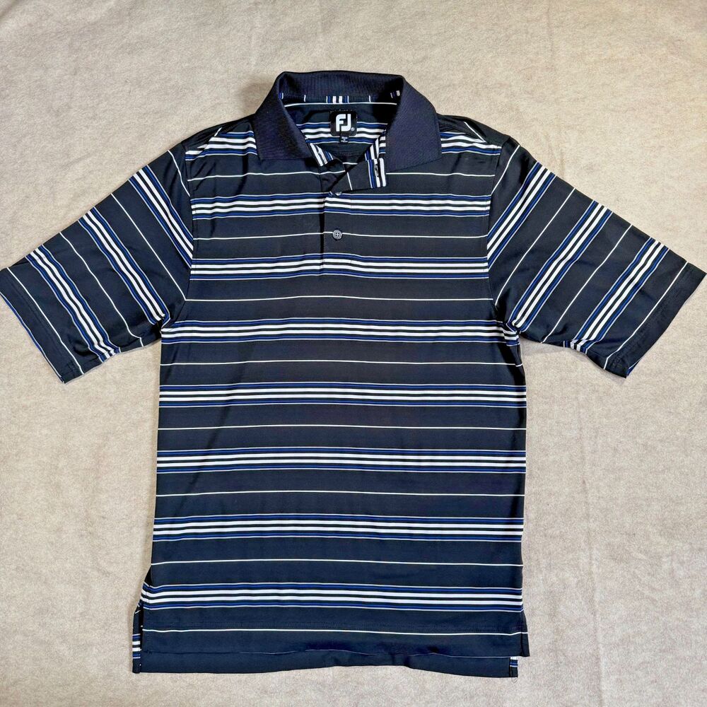 FootJoy polo shirt mens S black striped golf performance stretch athleisure